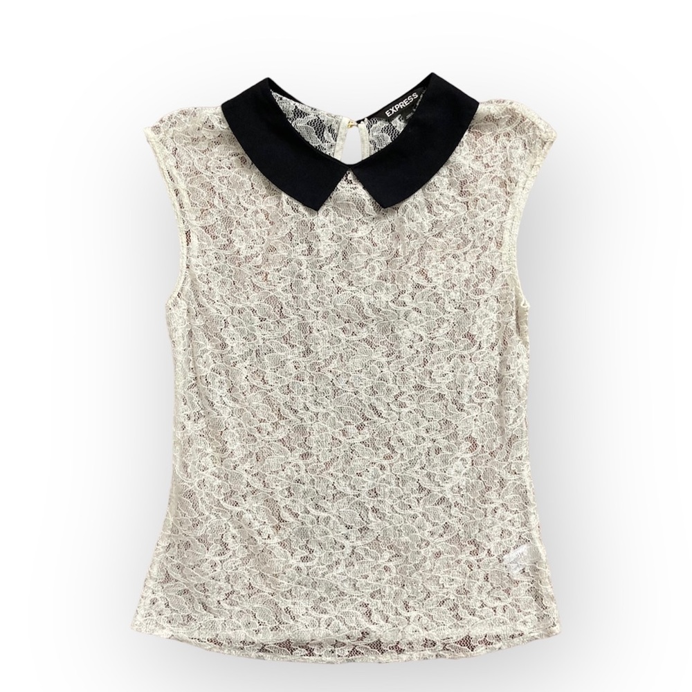 Express Sheer Lace Top with Black Collar Women’s XS